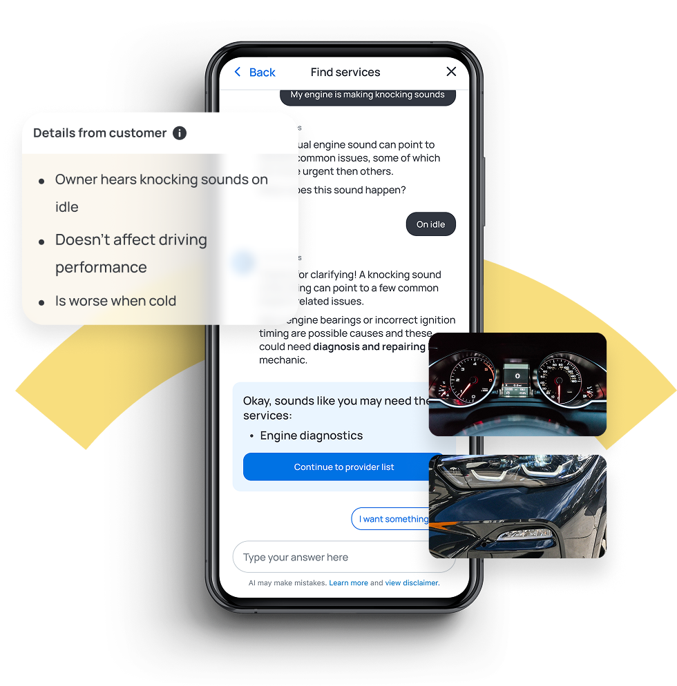 AI assistant helping customers find services